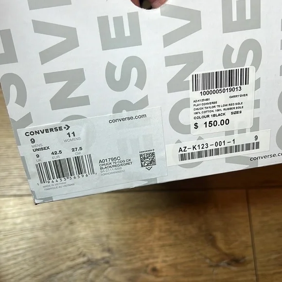 NIB Converse x Commes des Garçons Black & Red Chuck Taylor Sneakers Size 9 - Picture 11 of 11